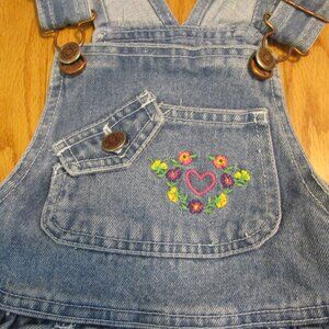 SONOMA GIRL'S SIZ 5 DRESS DENIM OVERALLS SUNDRESS JUMPER HEART FLORAL EMBROIDERY